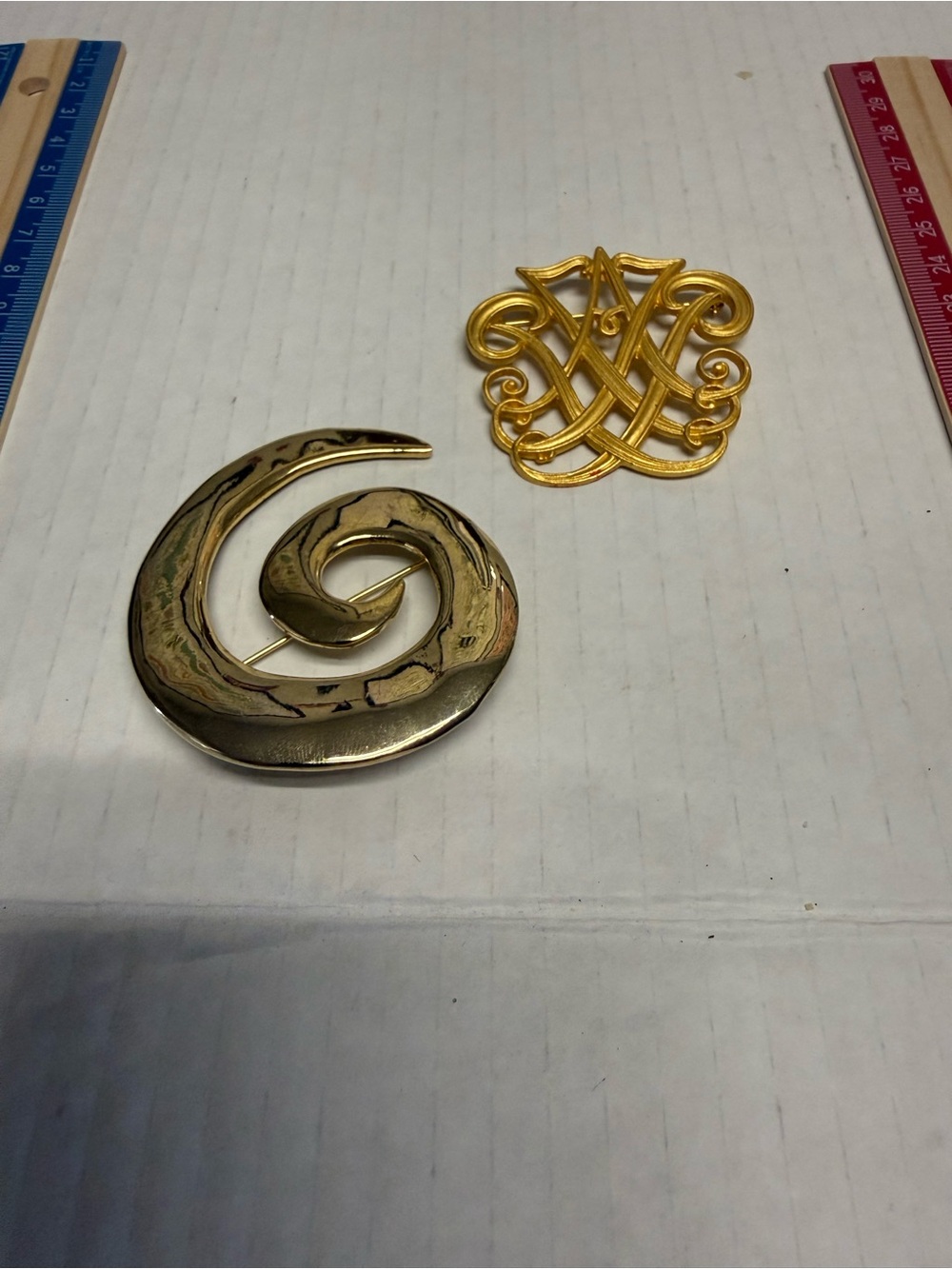 Gold-Tone Spiral & Ornate Knot Brooch Set